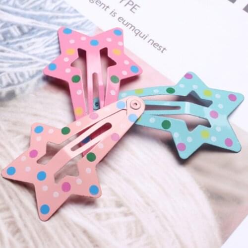 1PC Dot Star Shape Metal Children Snap Hair Clips Barrettes Girl Cute Hair Pins Hair Accessories Kids Candy Color Star Hairpins