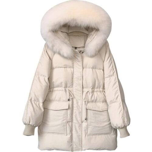 Big Real Natural Fur Collar 2020 Winter Jacket Women Hooded Thick Wam Down Parkas Female White Duck Down Jacket Loose Down Coat