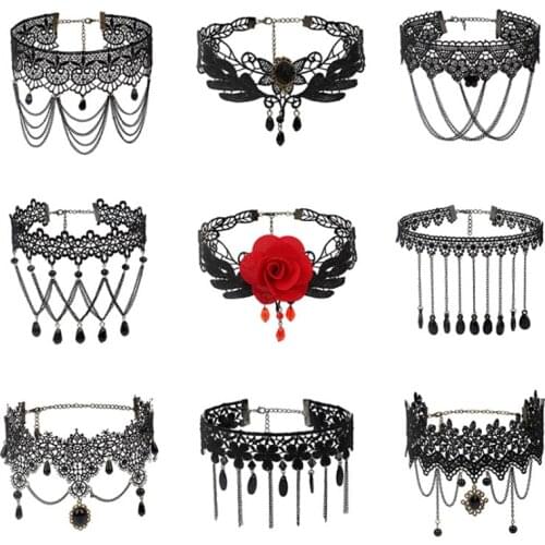 1PC Women Black Lace& Beads Choker Victorian Steampunk Style Gothic Collar Necklace Gift