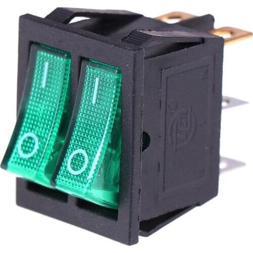 1Pcs Double Boat Rocker Switch 6 Pin On-Off With Green Light 20A 125VAC KCD6