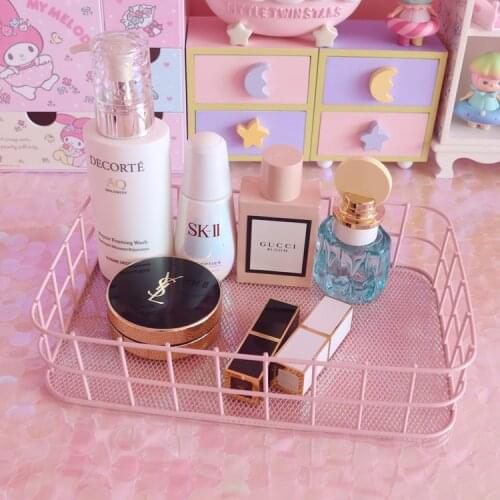 1pc Metal Wire Storage Basket Cosmetic Organizer Holder Home Office Desk Toiletry Collection Bathroom Shelf