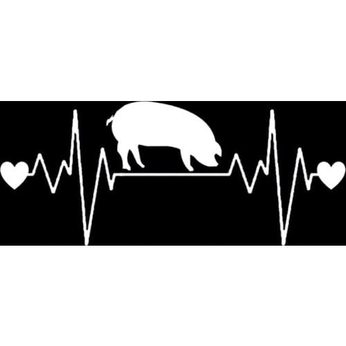 16.5CM*6.9CM Cool Pig Boar Hog Bacon Heartbeat Vinyl Black/Silver Car Sticker C22-1188