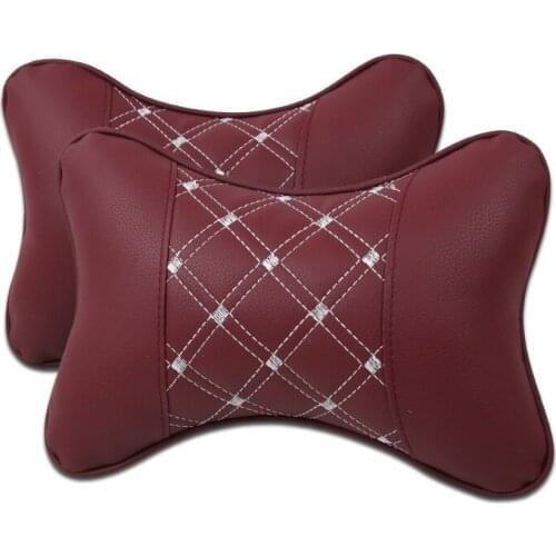 2 Pieces Car Red Wine Seat Head Neck Rest Safety Cushion Support Pillow Headrest Pad Pillows