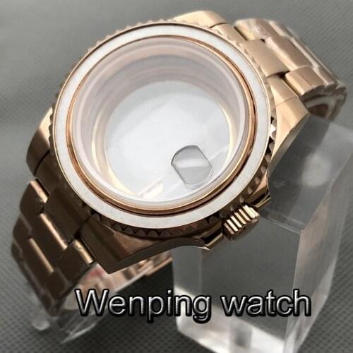40mm Sapphire Glass Case Rose Gold Plated Oyster Bracelet Fit NH35 NH36 Miyota 8215 8205 ETA 2836 Mingzhu DG 2813 3804 Movement
