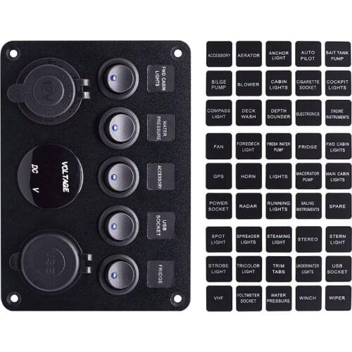 5 Gang ON-OFF Toggle Switch Panel 2USB 12V for Car Boat Marine RV Camper 1XCF