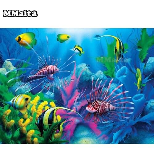 5D DIY Diamond Painting Sea Fish Full Square Diamond Of Rhinestones Embroidery Cross Stitch Wall Sticker Home Decor GG336