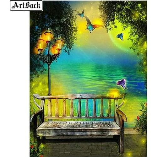 New 5d diy diamond painting scenery pattern benches butterfly full square / round drill 3d mosaic diamond embroidery home decor