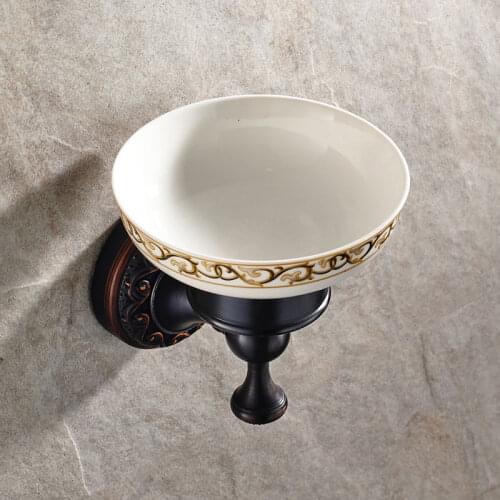 Antique Black Soap Dish Soild Brass With Ceramic Soap Dish Cup Carved Oil Bronze Soap Dish Holder Wall Mounted Bathroom Product