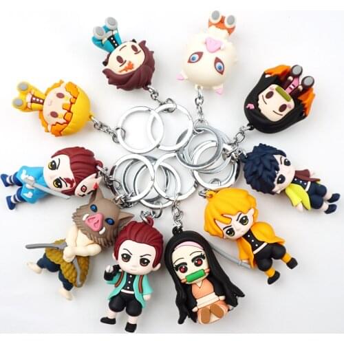 Demon Slayer Figure 3D Keychain Anime Hashibira Inosuke Agatsuma Zenitsu Kamado Nezuko Tomioka Giyuu Key Chains Key Ring Gift