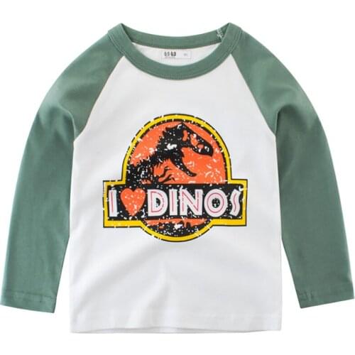Boys T-Shirt Cute Fun Cartoon Dinosaur Girls Blouse Autumn Tops Kids Clothes Toddler Long Sleeve T Shirts Children Cotton Tshirt