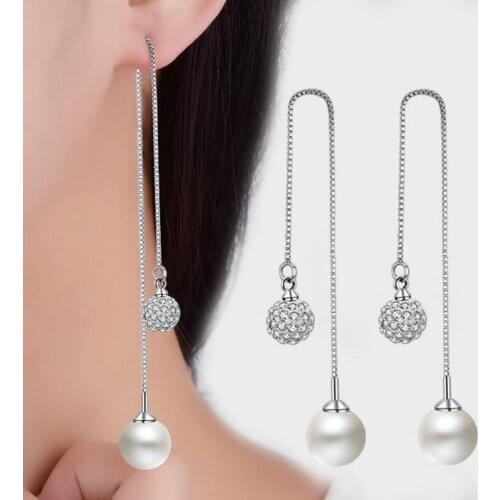 Trendy Tassel pearl Earrings for Women 925 Sterling Silver Wedding Long Drop Dangle Tassel Earring Jewelry