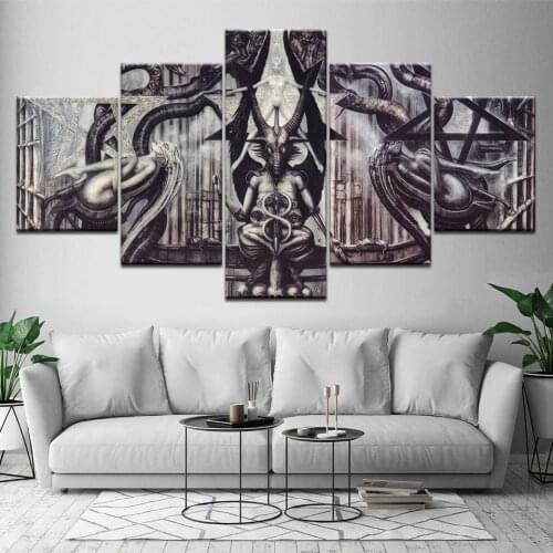 Canvas Painting Alien Art Promotion Baphomet 5 Pieces Wall Art Painting Modular Wallpapers Poster Print Home Decor