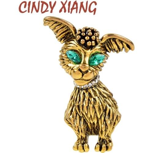 CINDY XIANG Cute Mini Pet Dog Brooches for Men Metal Animal Green Eyes Brooch Pins Coat Dress Jewelry Accessories Broches Gift