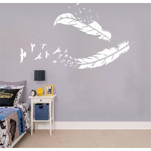 Makeyes Feather Birds Wall Stickers Home Livingroom Modern Decor Vinyl Wall Decal Flying Feather Wall Art Decoration ph232