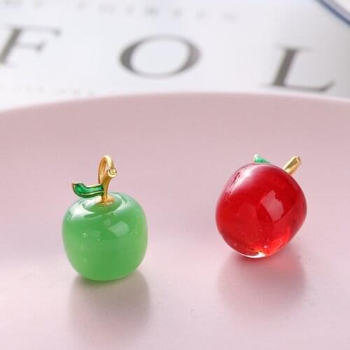 New 20pcs/lot color red/green print 3D cartoon apples shape fruit style floating locket charms diy jewelry earring accessory