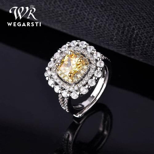 WEGARSTI S925 Silver Wedding Engagement Rings For Bridal Jewelry Cubic Zirconia Stone Elegant Ring Accessorie Open Size