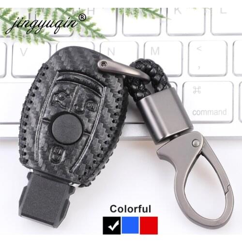 New Carbon Leather Car Key Cover Keychain Case for Mercedes benz CLS CLA GL R SLK AMG A B C S Class Remote Holder Accessories