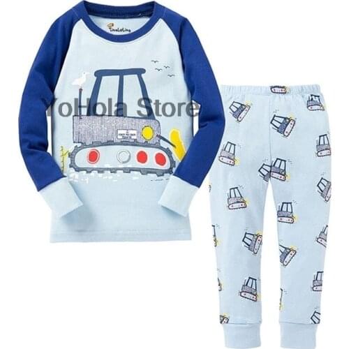 2-8Yrs Kids Sleepwear Set Baby Boys Girls Cartoon Car Pajamas Suit Fashion Casual Cotton Nightwear Toddler Children Clothing