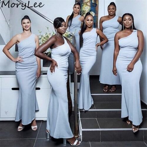 Bridesmaid Dresses One Shoulder Sleeveless Spandex Satin Pleated Bridesmaid Dresses Zipper Back Wedding Party Bridemaid Gowns