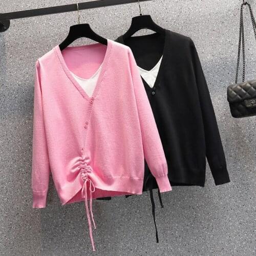 Pink Black False Two Piece Plus Large Size Oversize Korean Style Fashion Pullovers For WomenS Ladies Sweater 2021 Clothes Tops