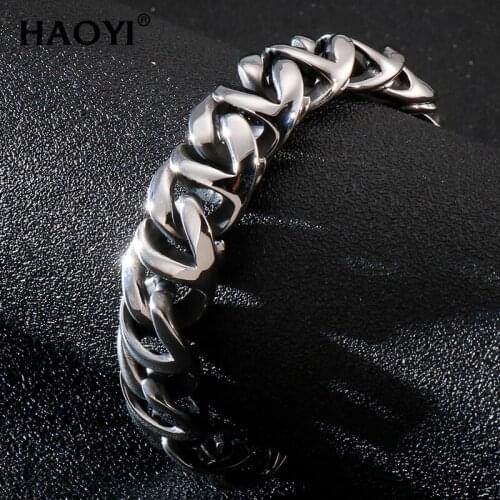 16mm Luxury Stainless Steel Bracelets Man High Polish Curb Link Chain Bracelet for Men Vintage Punk Rock Biker Mens Jewelry