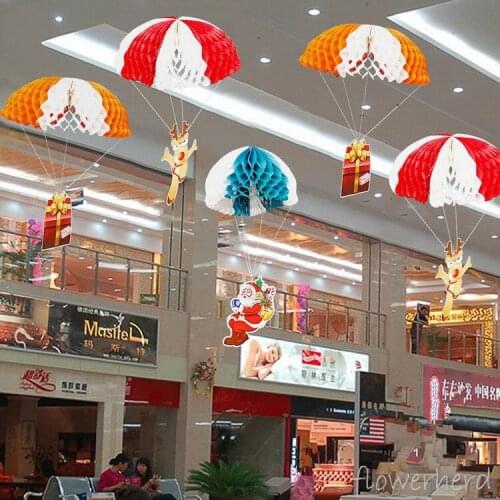 Christmas Santa Claus Snowman Elk Bicolor Parachute Pendant Xmas Navidad Tree Hanging Ornaments Christmas Decorations Children