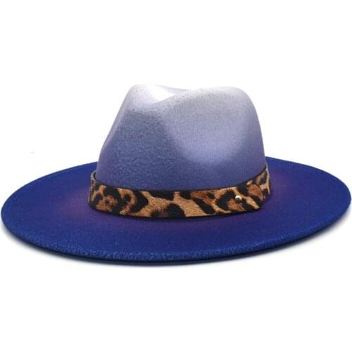 Leapord chainmen jazz hat fedora hat Cap Cowboy Tie-dye Winter Fedora Hat Big Brim For Men Jazz Hats Two-color British Hat 2021