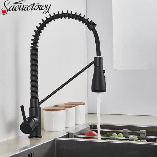 Black Pull Down Kitchen Faucet Deck Mount Spring Kitchen Faucet Tap Hot Cold Mixer Crane 360° Free Rotatble Torneira De Cozinha