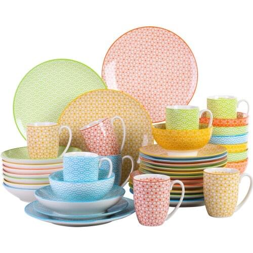 20/40-Pieces Japanese Style Porcelain Dinnerware Set with Dinner Plate,Dessert Plate,Soup Plate,Bowl,Mug Set