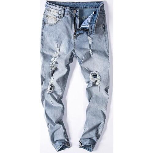 2017 Street Mens Hole Zipper Jeans Slim Big Size Fashion Foot Pants Trend New Style Mens Jeans