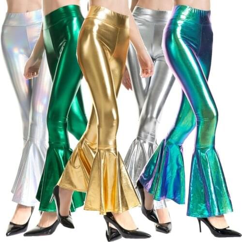 Retro High Waist PU Leather Flared Pants Leggings Autumn Winter Women Fashion Sexy Bodycon Trousers Women Long Pants Club