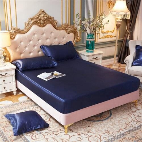 High-End Fitted Bed Sheet Mattress Cover Solid Color Satin Silk Bedspread Four Corners With Elastic Band Pillowcases Need Order
