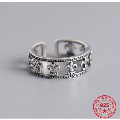 Japan And South Korea Hot New Retro Style Crowe Cross flower Ring Middle Hollow Design 925 Sterling Silver Opening Unisex Ring