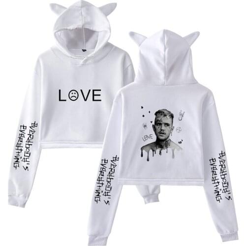 Hot Sale Lil Peep Hoodie Streetwear Kawaii Cat Ear Cropped Short Sweatshirt Hooded Women All-match Pullover girls Short Tops