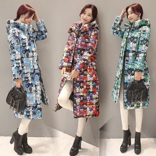 Parkas Mujer Invierno New Thick Long Wadded Jacket Women Hooded Printing Female Cotton Padded Coat Plus size LX842