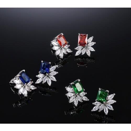 Luxury Square with Marquise CZ Stone Women Stud Earrings for Party 3 Colors Delicate Gift Dazzling Ladys Wedding Jewelry