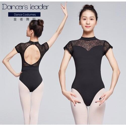 Women Ballet Leotard Gymnastics Costume Adult Lace Splice Dance Wear High Necked Ballet Bodysuits