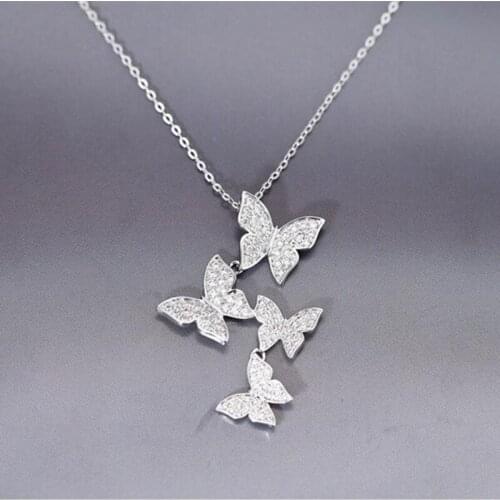 Korean Style 925 Sterling Silver Shinning Beautiful Butterfly Necklace For Women Fashion Adjustable Chain Neck Colar Gift SN091