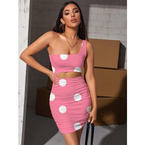 Giyu Brand Dots Dress Women Lovely 3d Print Pink Hollow out Dresses Harajuku Pleating Womens Clothing Club New Korean Style
