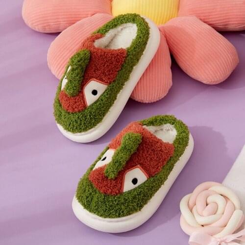 Winter Cotton Warm Slippers Boy Girls Anti-Slip Home Shoes Kids Durable Light Soft Sole Plush Slippers Cartoon Dinosaur 2-14T