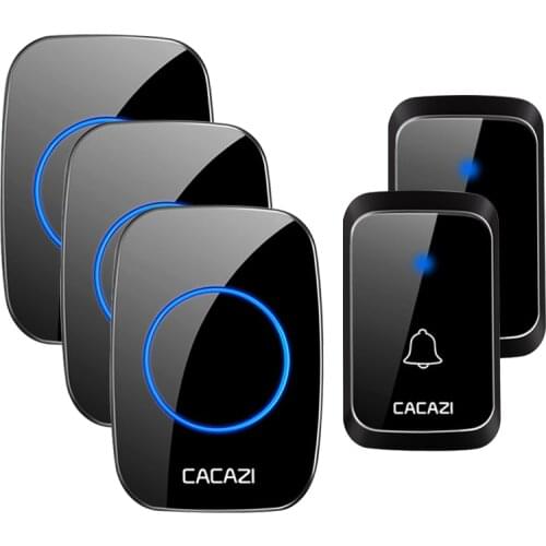 CACAZI Wireless Waterproof Doorbell DC battery-operated 1 2 Button 1 2 3 Receiver 300M Remote Cordless Doorbell 36 chimes