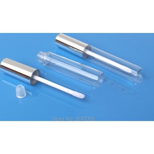 10ML 60pcs/lot Clear Empty Cosmetic Liquid Lipstick Bottle, DIY Plastic Lip Gloss Tube with Silver Cap, Professional Makeup Tool