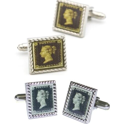 10pairs/lot Vintage Enamel England Queen Postage Cufflinks Post Stamp Cuff Links Mens Jewelry Accessory Wholesale