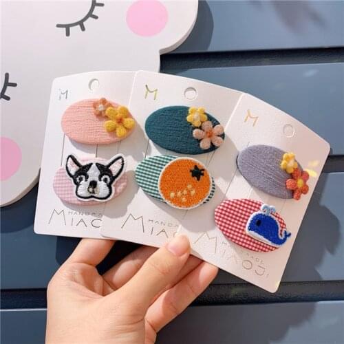 2 Pcs Korean Children Simple Cute Cartoon Fruit Flower Fabric BB Clip for Sweet Girl Princess Fashion Hairpins Hair Accessories