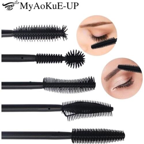 Disposable 200pcs Women Makeup Mascara Brushes Eyelash Brush Silicone Mascara Applicator Wand All Black Make Up Brush Wholesale