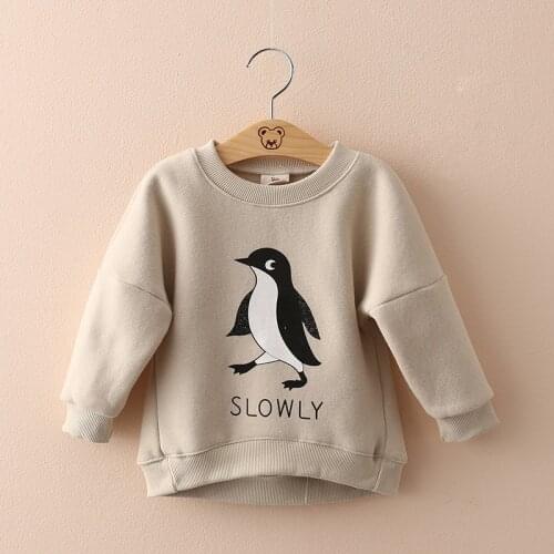 2021 Winter Warm Fashion2 5 6 7 8 9 10 Years Long Sleeve Cartoon Animal Gray Cute Kids Baby Outwear Girls Plus Velvet Sweatshirt