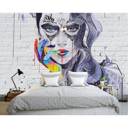 Beibehang Custom personality 3D wallpaper colorful sexy figure oil painting beautiful brick wall wallpaper papel de parede