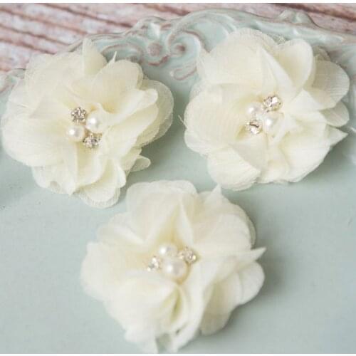 50pcs ivory mini chiffon flower, cream petite flower craft supply, fabric flowers, headband supplies