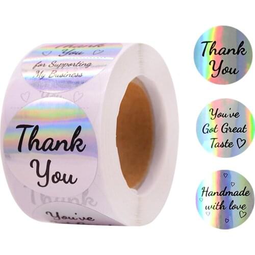 500Pcs Laser Thank You Handmade Sticker Round Stickers Label For Wedding Birthday Party Gifts Packing Decor Candy Bag Seal Label