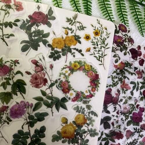 60PCS Vintage Flower sticker DIY scrapbooking junk journal base collage mobile diary happy plan gift sealing decoration stickers